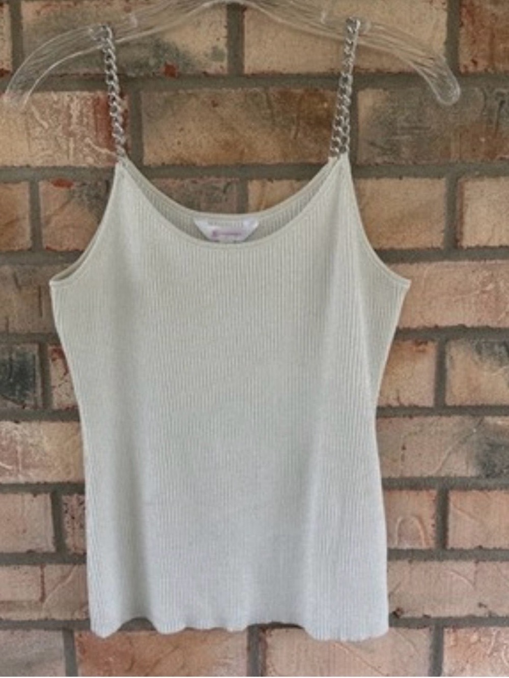 No Boundaries Women’s Size L Silver Metallic Ribbed Chain Strap Tank Top